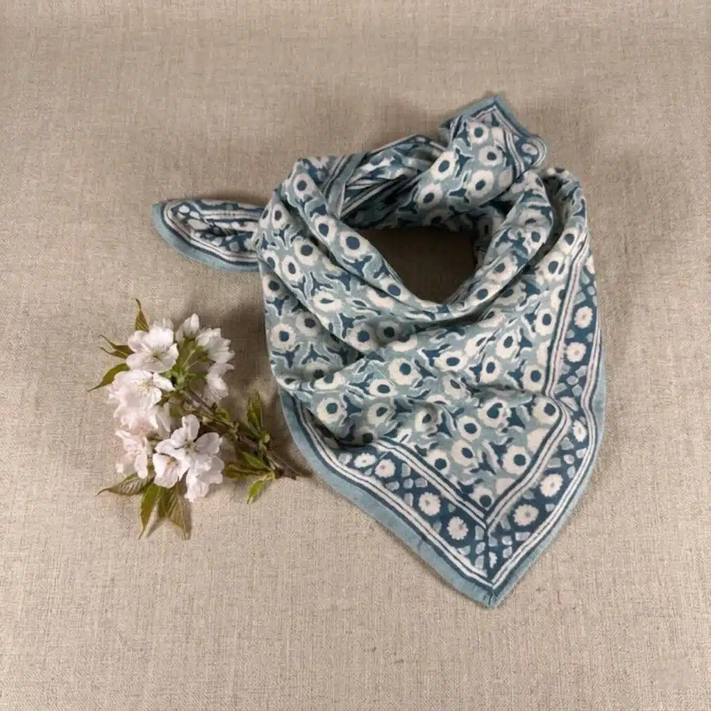 Foulard en coton bleu et vert – Isha (1)