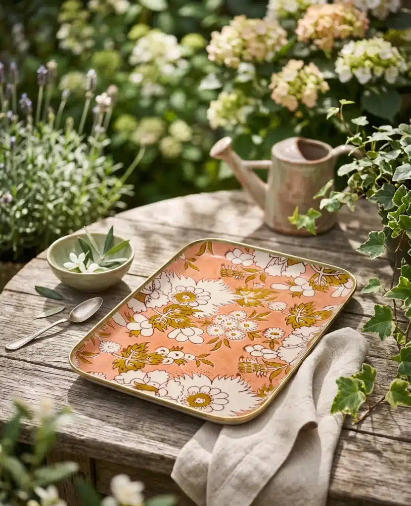 Plateau Aperol en métal émaillé 30,5×21,2 cm – Vishnu terracotta 1