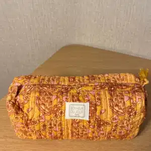 Trousse de toilette en coton block-print 23×10 cm – Anjali Desert