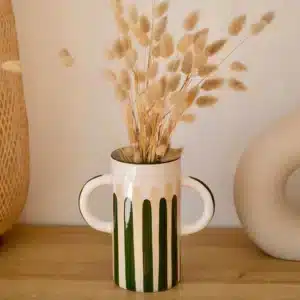 Vase en céramique – Vert / Beige – Fait main au Portugal