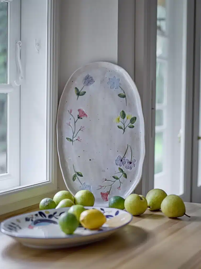 Assiette de service en grès multicolore – motifs texturés 2