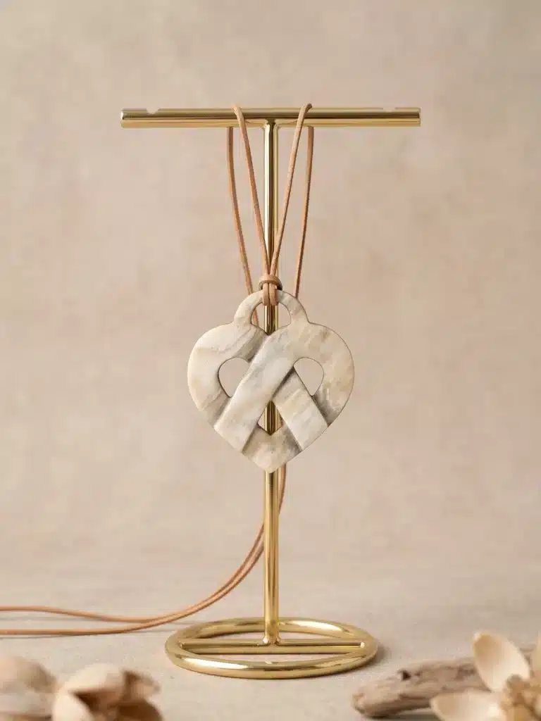 Pendentif cœur en corne blond marbré sur lacet réglable – SOYANG Paris 1