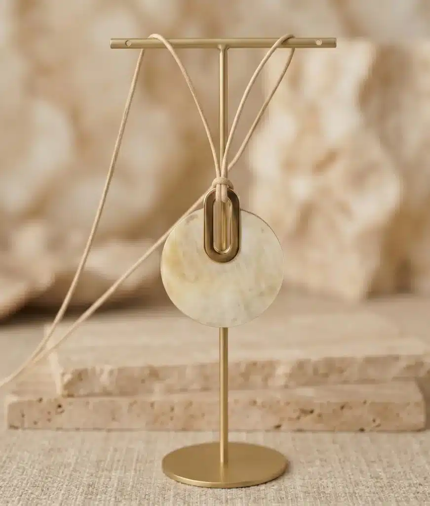 Pendentif en corne blanc doré avec pièce métal sur lacet réglable – SOYANG Paris 2