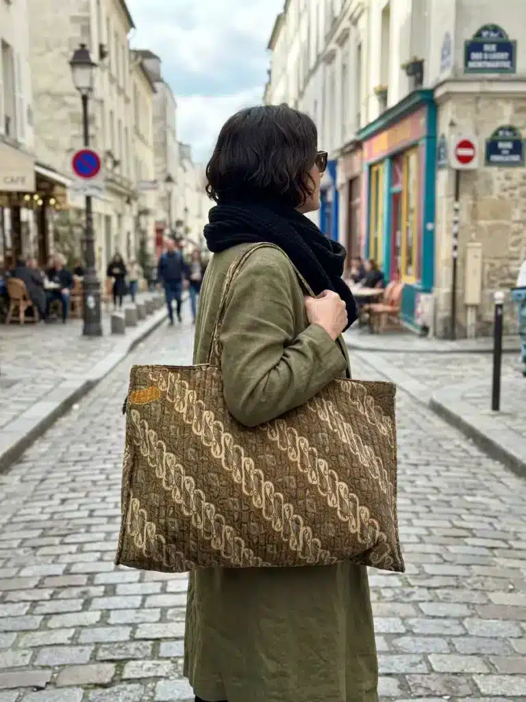 Sac cabas Indonésie orange bleu 1