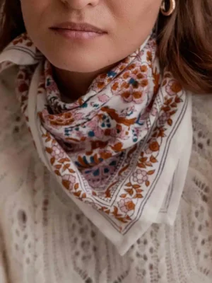 foulard fait main blockprint Inde coton terracotta rose